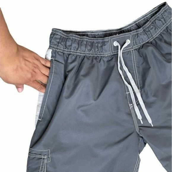 Men Quick Dry Lined Swim Trunks Gray Sz L Stripes Shorts Kanu Surf - Picture 12 of 13